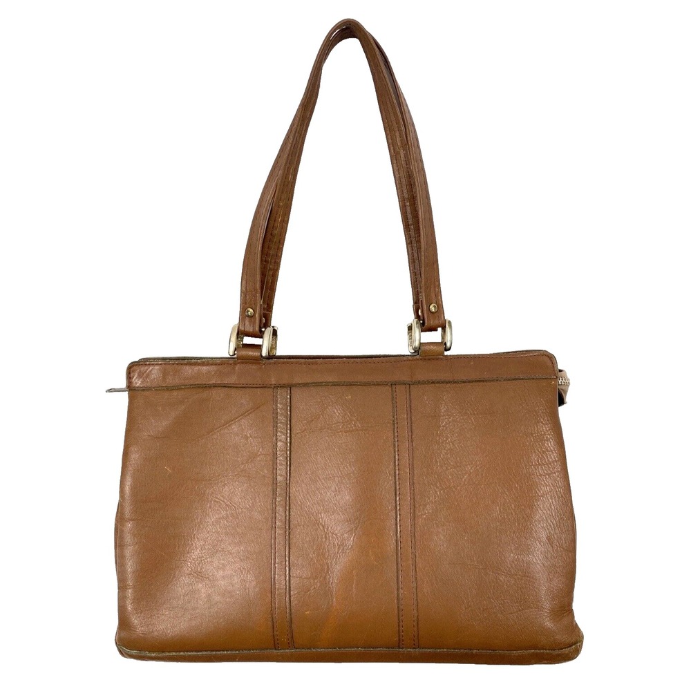 Vintage 1960's Brown Soft All Leather Unlined Handbag 14"X9" Zipper Top Closure